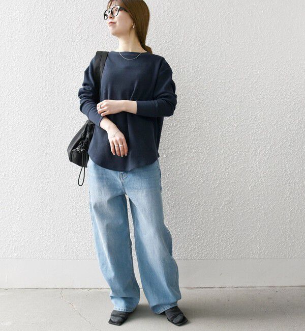 SHIPS any「SHIPS any:〈洗濯機可能〉ワッフル  レースアップ ラウンドヘム プルオーバー」|Tシャツ・カットソー|