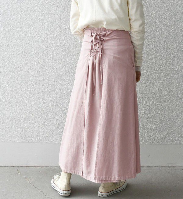 SHIPS any「SHIPS any:〈洗濯機可能〉オーバーダイ バック レースアップ スカート」|スカート|ピンク