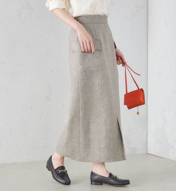 SHIPS for women「麻混 ストライプ 無地 ポケット タイト スカート ◇」|スカート|