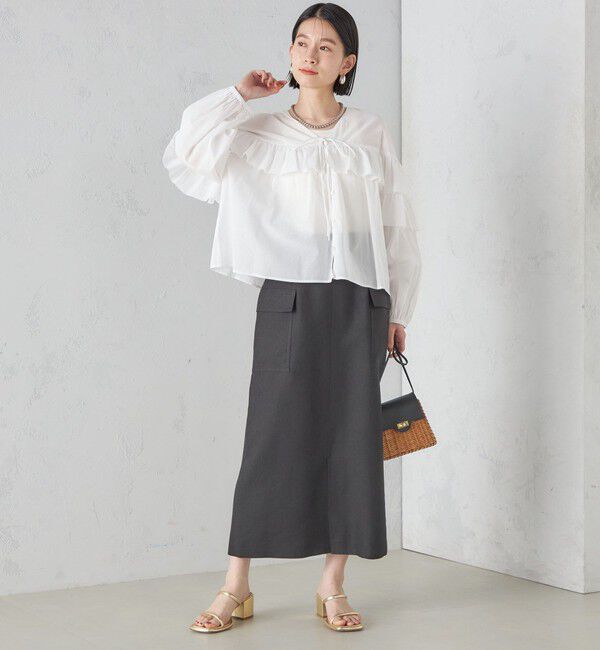 SHIPS for women「麻混 ストライプ 無地 ポケット タイト スカート ◇」|スカート|