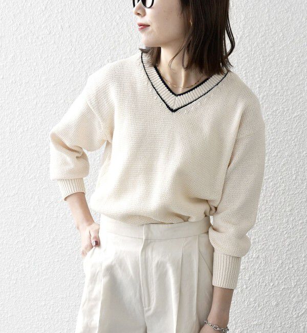 SHIPS any「SHIPS any:〈手洗い可能〉リリヤーン ライン Vネック ニット プルオーバー」|ニット・セーター|