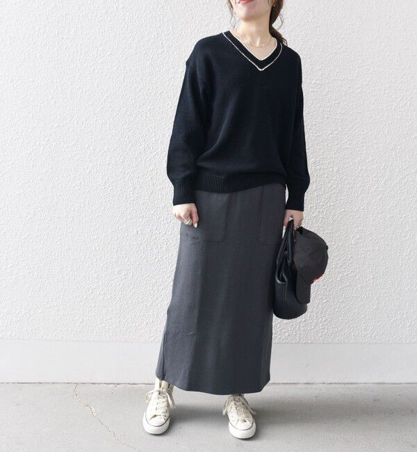 SHIPS any「SHIPS any:〈手洗い可能〉リリヤーン ライン Vネック ニット プルオーバー」|ニット・セーター|