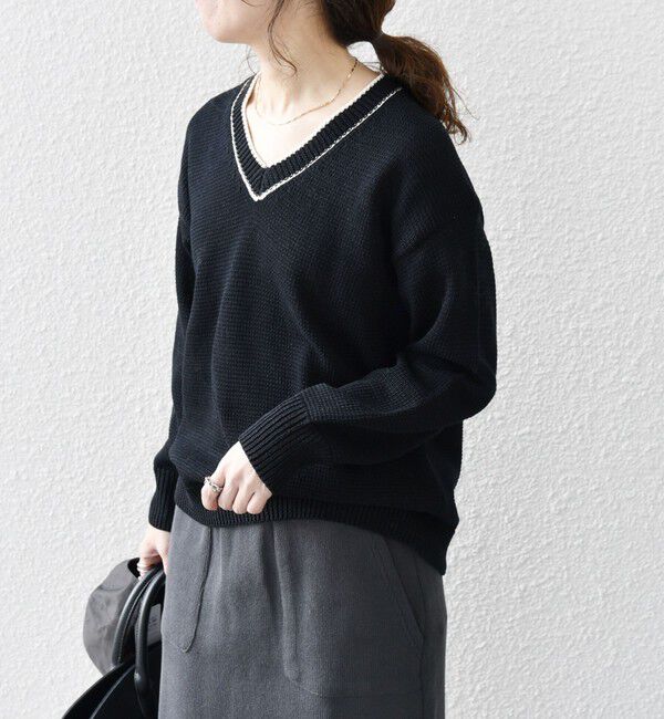 SHIPS any「SHIPS any:〈手洗い可能〉リリヤーン ライン Vネック ニット プルオーバー」|ニット・セーター|