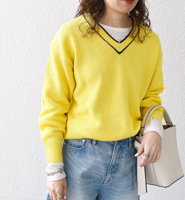 SHIPS any「SHIPS any:〈手洗い可能〉リリヤーン ライン Vネック ニット プルオーバー」|ニット・セーター|