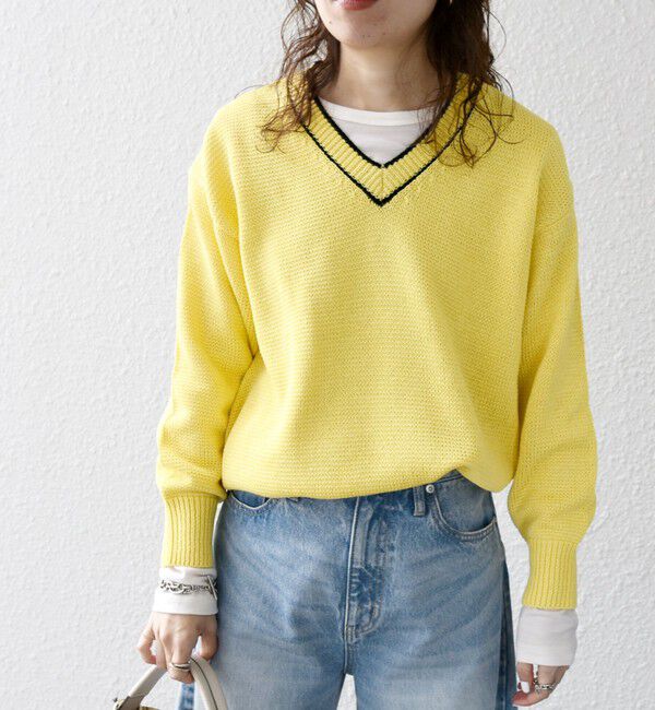 SHIPS any「SHIPS any:〈手洗い可能〉リリヤーン ライン Vネック ニット プルオーバー」|ニット・セーター|