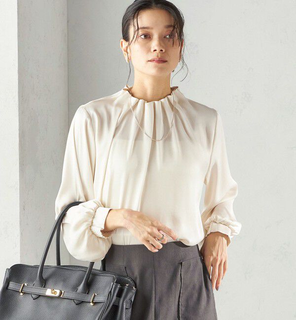 SHIPS for women「【一部WEB限定】〈手洗い可能〉ヴィンテージ サテン ネック ギャザー ブラウス」|シャツ・ブラウス|