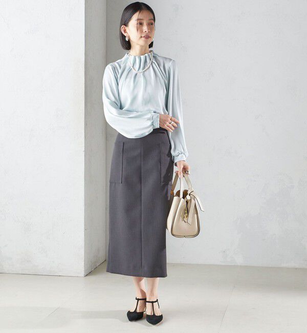 SHIPS for women「【一部WEB限定】〈手洗い可能〉ヴィンテージ サテン ネック ギャザー ブラウス」|シャツ・ブラウス|