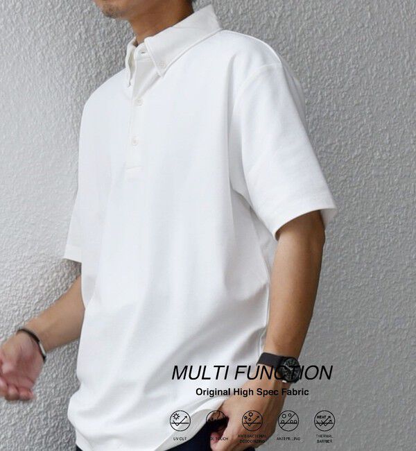 SHIPS any「SHIPS any:〈接触冷感/遮熱/UVカット機能等〉サマーファンクション 鹿の子 ボタンダウンポロシャツ◆」|ポロシャツ|ホワイト系