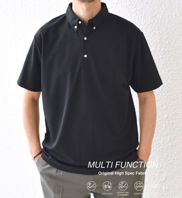 SHIPS any「SHIPS any:〈接触冷感/遮熱/UVカット機能等〉サマーファンクション 鹿の子 ボタンダウンポロシャツ◆」|ポロシャツ|ブラック