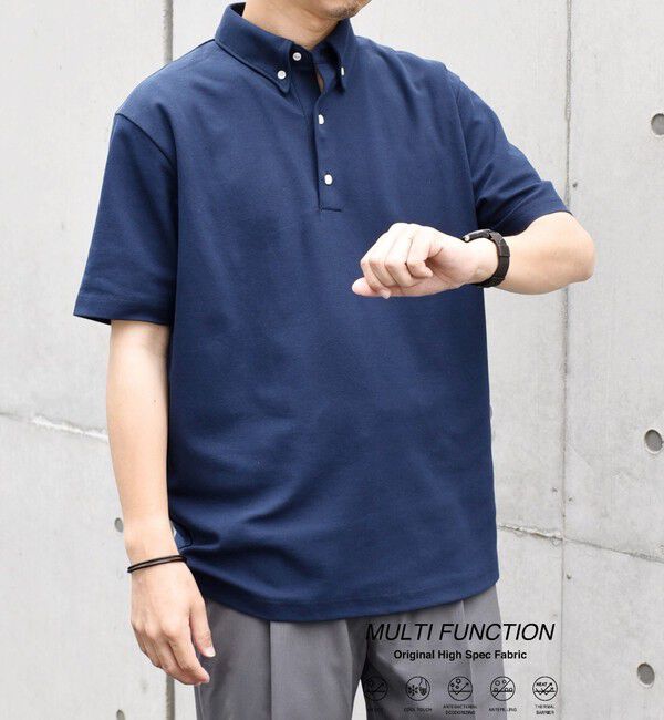 SHIPS any「SHIPS any:〈接触冷感/遮熱/UVカット機能等〉サマーファンクション 鹿の子 ボタンダウンポロシャツ◆」|ポロシャツ|ネイビー