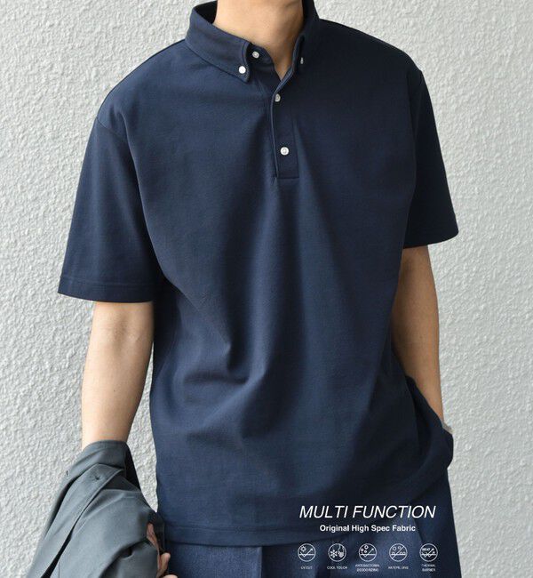 SHIPS any「SHIPS any:〈接触冷感/遮熱/UVカット機能等〉サマーファンクション 鹿の子 ボタンダウンポロシャツ◆」|ポロシャツ|ダークブルー