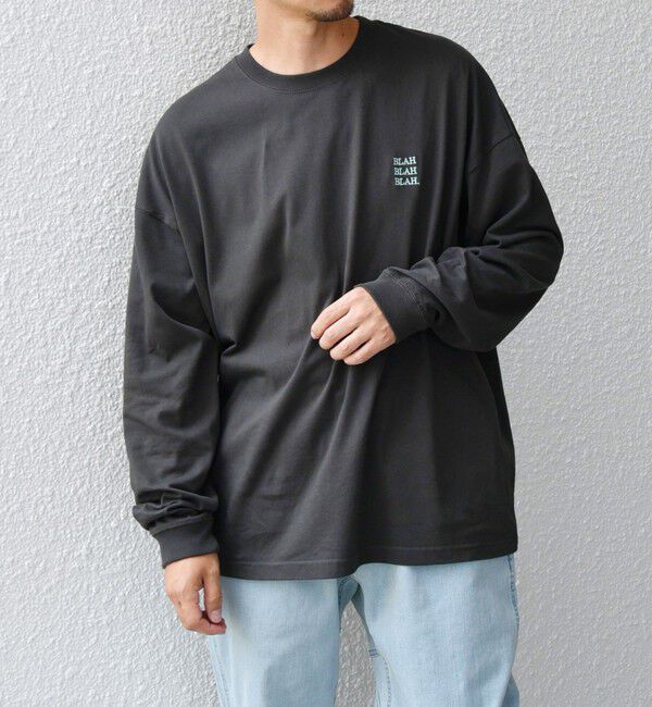 SHIPS any「【WEB限定】SHIPS any: BLAH BLAH BLAH.ワンポイント 刺繍 ルーズ Tシャツ (ロンT)◇」|Tシャツ・カットソー|チャコールグレー