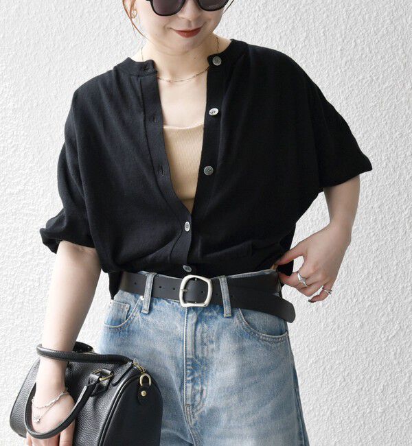 SHIPS any「SHIPS any:〈手洗い可能〉リネン ミックス ワイド パフ クルーネック シアー カーディガン」|カーディガン|