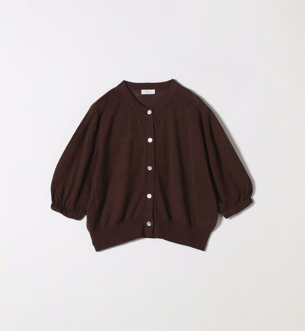 SHIPS any「SHIPS any:〈手洗い可能〉リネン ミックス ワイド パフ クルーネック シアー カーディガン」|カーディガン|