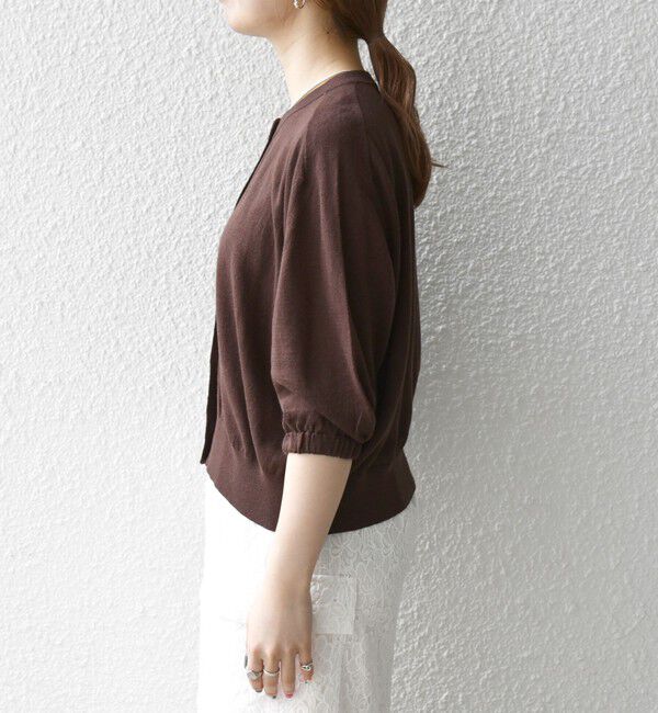 SHIPS any「SHIPS any:〈手洗い可能〉リネン ミックス ワイド パフ クルーネック シアー カーディガン」|カーディガン|