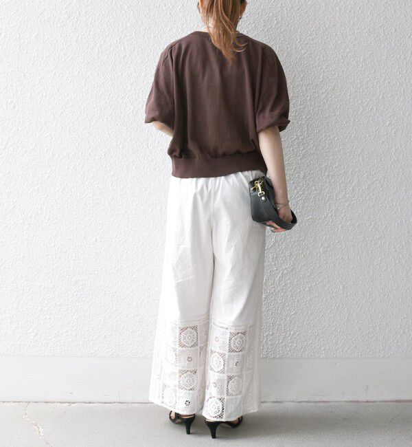 SHIPS any「SHIPS any:〈手洗い可能〉リネン ミックス ワイド パフ クルーネック シアー カーディガン」|カーディガン|