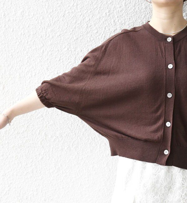 SHIPS any「SHIPS any:〈手洗い可能〉リネン ミックス ワイド パフ クルーネック シアー カーディガン」|カーディガン|