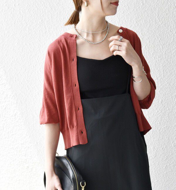 SHIPS any「SHIPS any:〈手洗い可能〉リネン ミックス ワイド パフ クルーネック シアー カーディガン」|カーディガン|