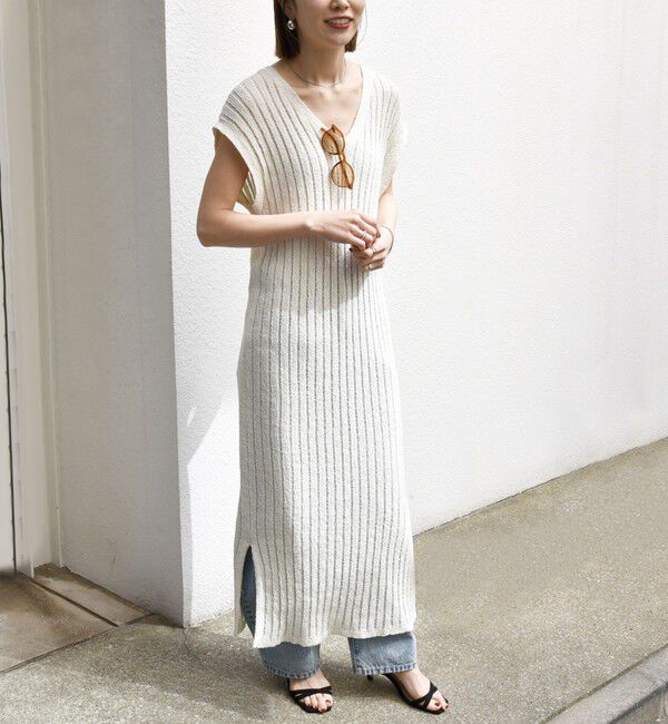 SHIPS any「SHIPS any:〈手洗い可能〉ブークレヤーン ワイドリブ ニット ワンピース」|ワンピース|オフホワイト
