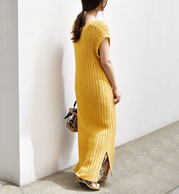 SHIPS any「SHIPS any:〈手洗い可能〉ブークレヤーン ワイドリブ ニット ワンピース」|ワンピース|イエロー