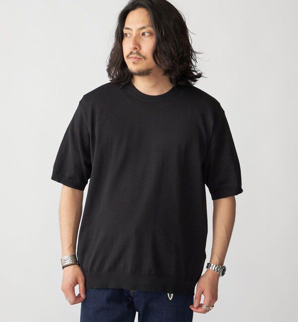 SHIPS「SHIPS: 〈手洗い可能〉 14ゲージ TEXBRID(R) リネン ニット Tシャツ」|ニット・セーター|ブラック