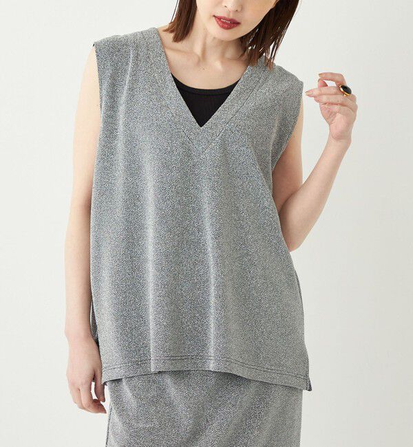 SHIPS Colors 「SHIPS Colors:〈手洗い可能〉ラメ スムース Vネック トップス◇」|その他|シルバー