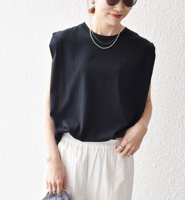 SHIPS any「《一部追加予約》SHIPS any:〈抗菌防臭/洗濯機可能〉USAコットン ラウンドヘム ノースリーブ TEE」|Tシャツ・カットソー|