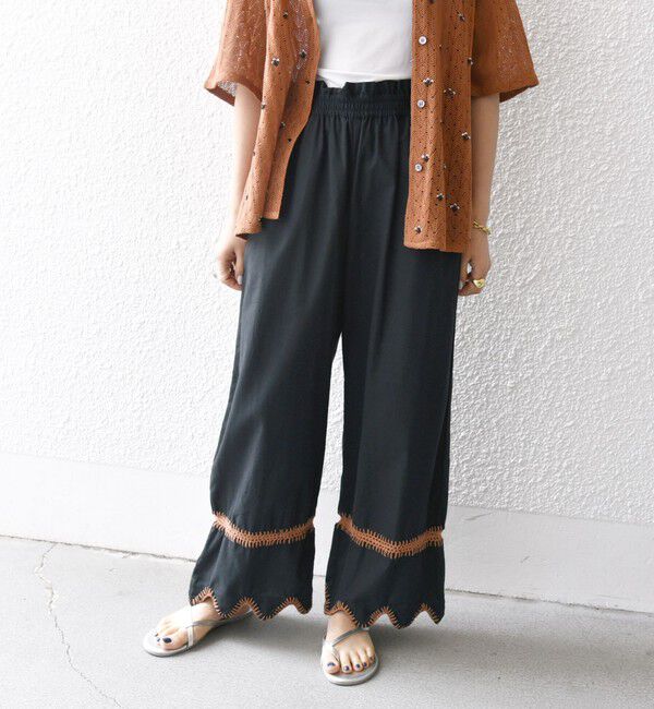 SHIPS any「bon_meur:〈洗濯機可能〉ブランケット エンブロイダリー パンツ」|その他|ブラック