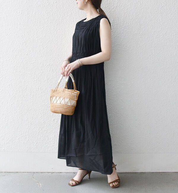 SHIPS any「《一部追加予約》【WEB限定】SHIPS any: ハンドスモッキング  コットン フレア ノースリーブ ワンピース」|ワンピース|