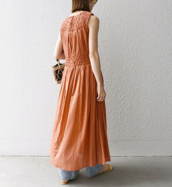 SHIPS any「《一部追加予約》【WEB限定】SHIPS any: ハンドスモッキング  コットン フレア ノースリーブ ワンピース」|ワンピース|