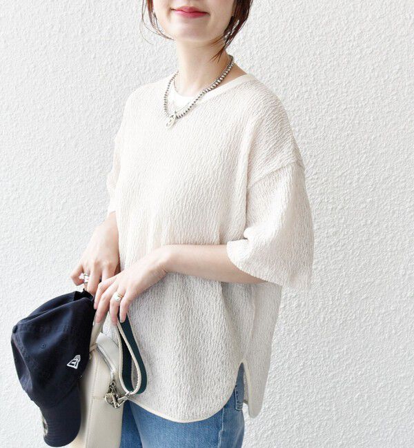 SHIPS for women「〈手洗い可能〉ランダム ブルーゼ ショート スリーブ プルオーバー」|Tシャツ・カットソー|ナチュラル