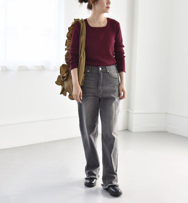 quaranciel「quaranciel:〈手洗い可能〉コットン スクエアネック リブ ニット」|ニット・セーター|