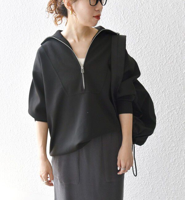 SHIPS any「SHIPS any:〈手洗い可能〉ハーフ ジップ ハイネック プルオーバー」|ニット・セーター|ブラック