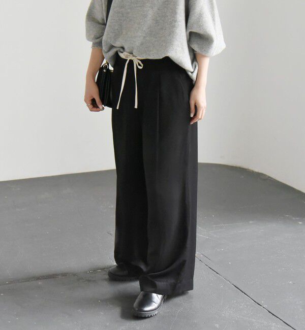 quaranciel「quaranciel:〈洗濯機可能〉シルキー サテン ダブルウエスト ワイド パンツ」|その他|