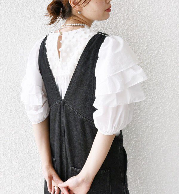 SHIPS for women「【WEB限定】〈手洗い可能〉ドット ジャカード コンビ フリル ブラウス」|シャツ・ブラウス|