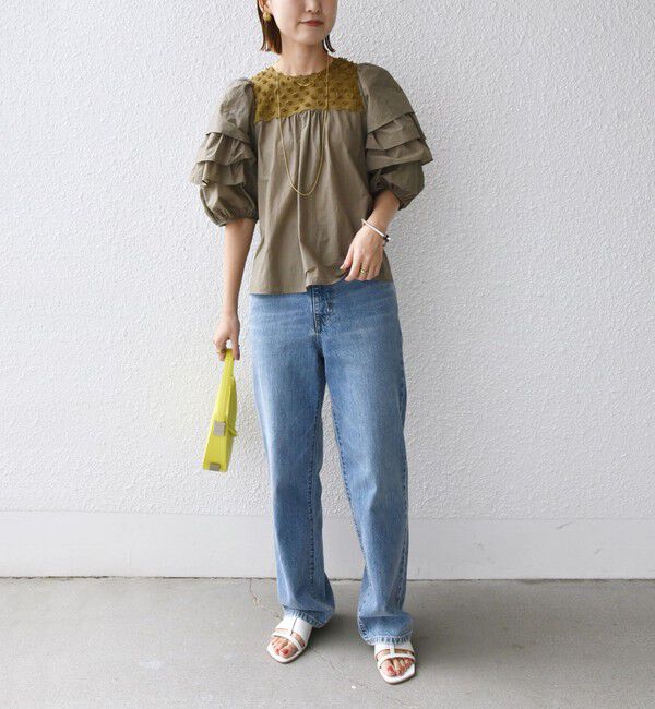 SHIPS for women「【WEB限定】〈手洗い可能〉ドット ジャカード コンビ フリル ブラウス」|シャツ・ブラウス|