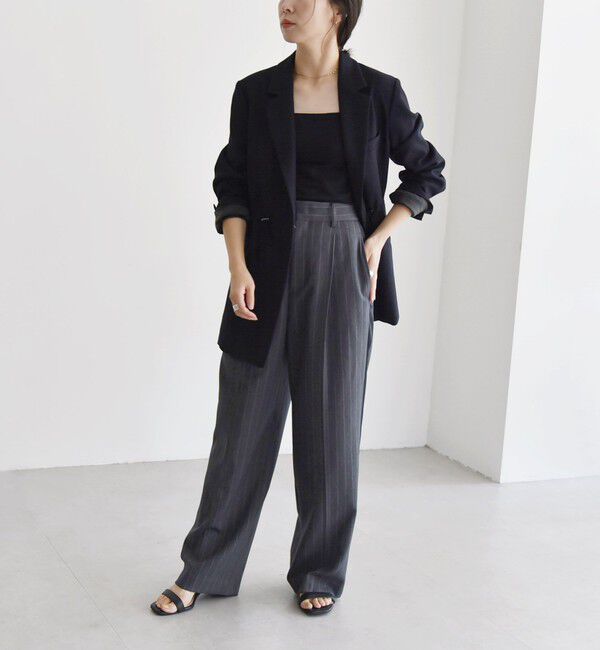 quaranciel「quaranciel:〈洗濯機可能〉サイドライン ストライプ ワイド パンツ」|スラックス|