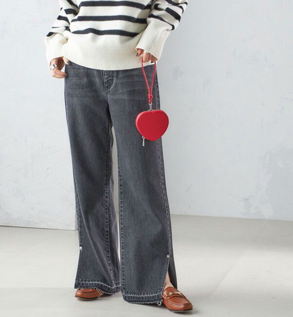 SHIPS for women「〈洗濯機可能〉サイド スリット ストレート デニム」|デニム|ブラック