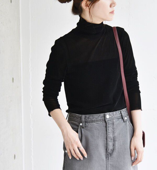 quaranciel「quaranciel:〈洗濯機可能〉フロッキー シアー タートル ネック 2」|Tシャツ・カットソー|ブラック