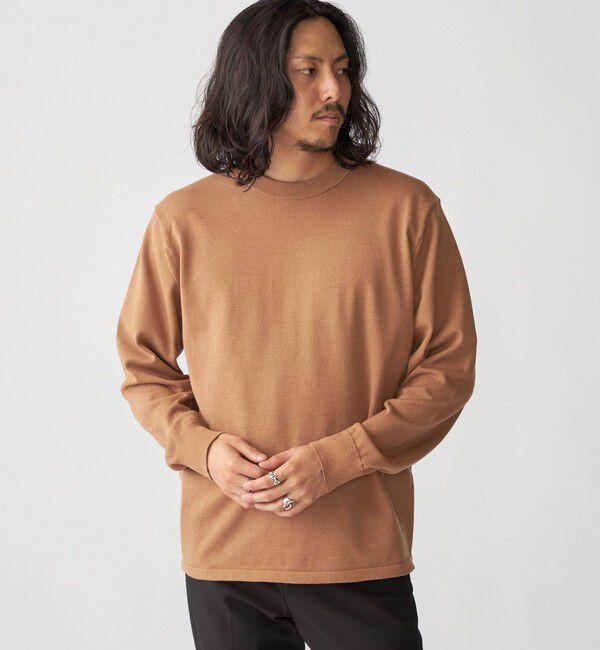 SHIPS「SHIPS: ハイゲージ コットン ウール クルーニット」|ニット・セーター|カーキ