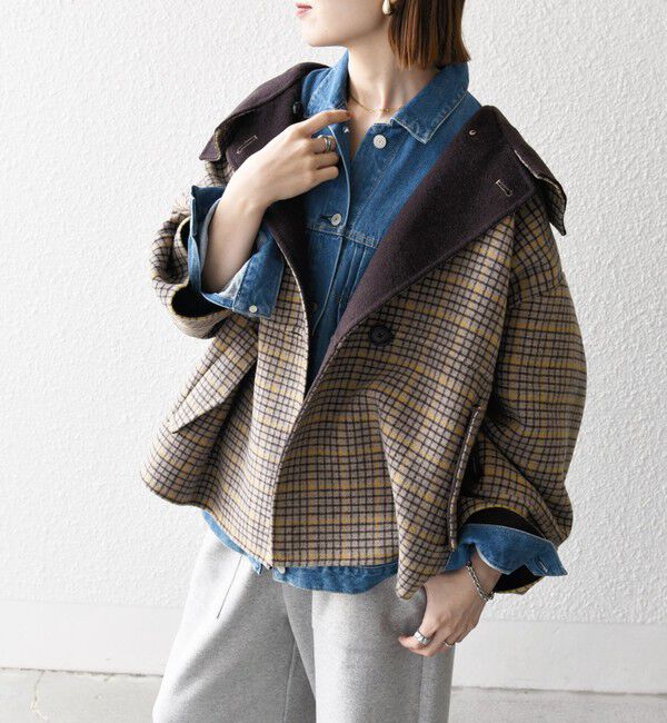 SHIPS any「【WEB限定】SHIPS any: リバー スタンドカラー ポンチョ ショート コート」|その他|