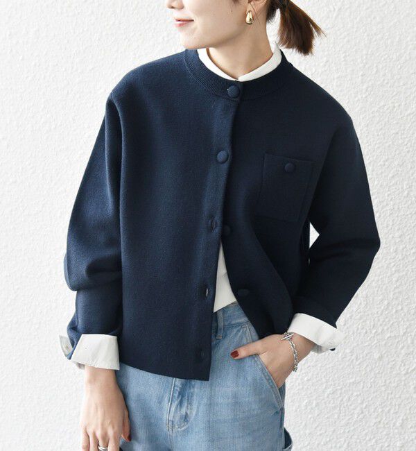 SHIPS any「SHIPS any: ミラノリブ ノーカラー ニット ジャケット カーディガン」|カーディガン|