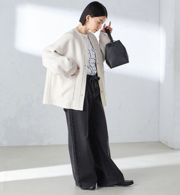 SHIPS for women「リバー ファー ポケット コート」|ノーカラーコート|