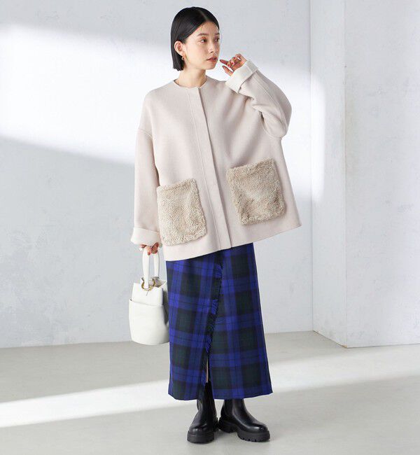 SHIPS for women「リバー ファー ポケット コート」|ノーカラーコート|