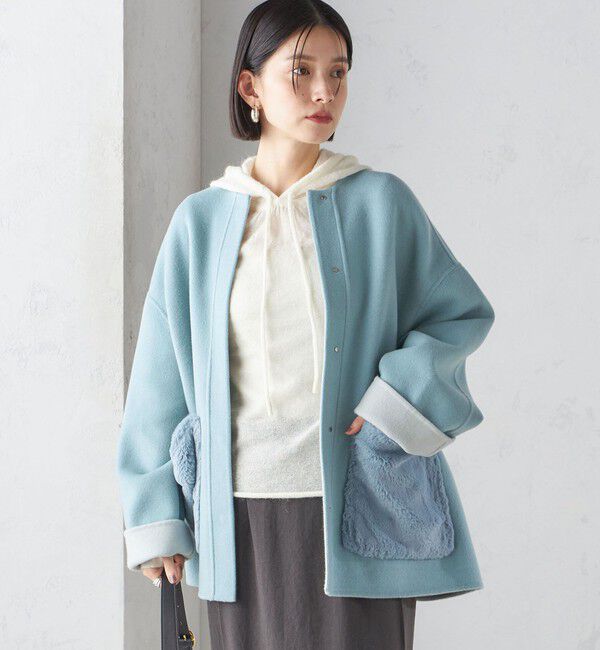 SHIPS for women「リバー ファー ポケット コート」|ノーカラーコート|