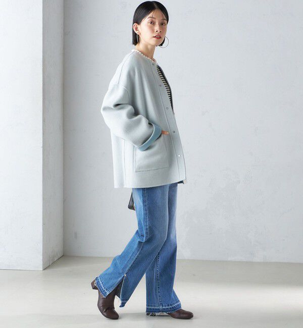 SHIPS for women「リバー ファー ポケット コート」|ノーカラーコート|