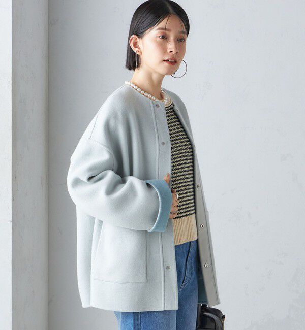 SHIPS for women「リバー ファー ポケット コート」|ノーカラーコート|