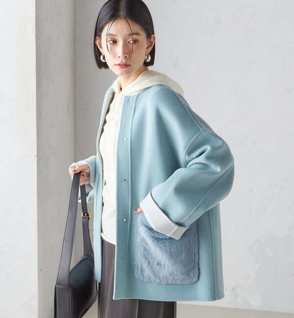SHIPS for women「リバー ファー ポケット コート」|ノーカラーコート|