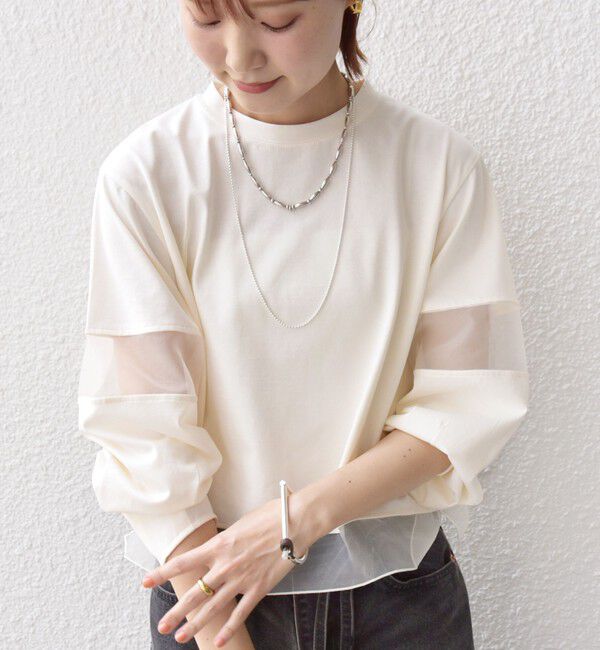 SHIPS for women「〈手洗い可能〉シアー コンビ プルオーバー ロング スリーブ」|Tシャツ・カットソー|オフホワイト