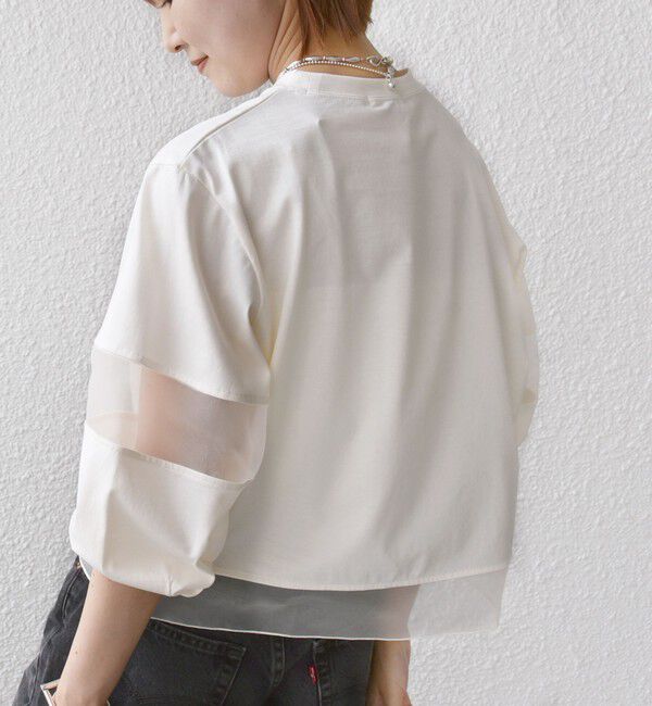 SHIPS for women「〈手洗い可能〉シアー コンビ プルオーバー ロング スリーブ」|Tシャツ・カットソー|